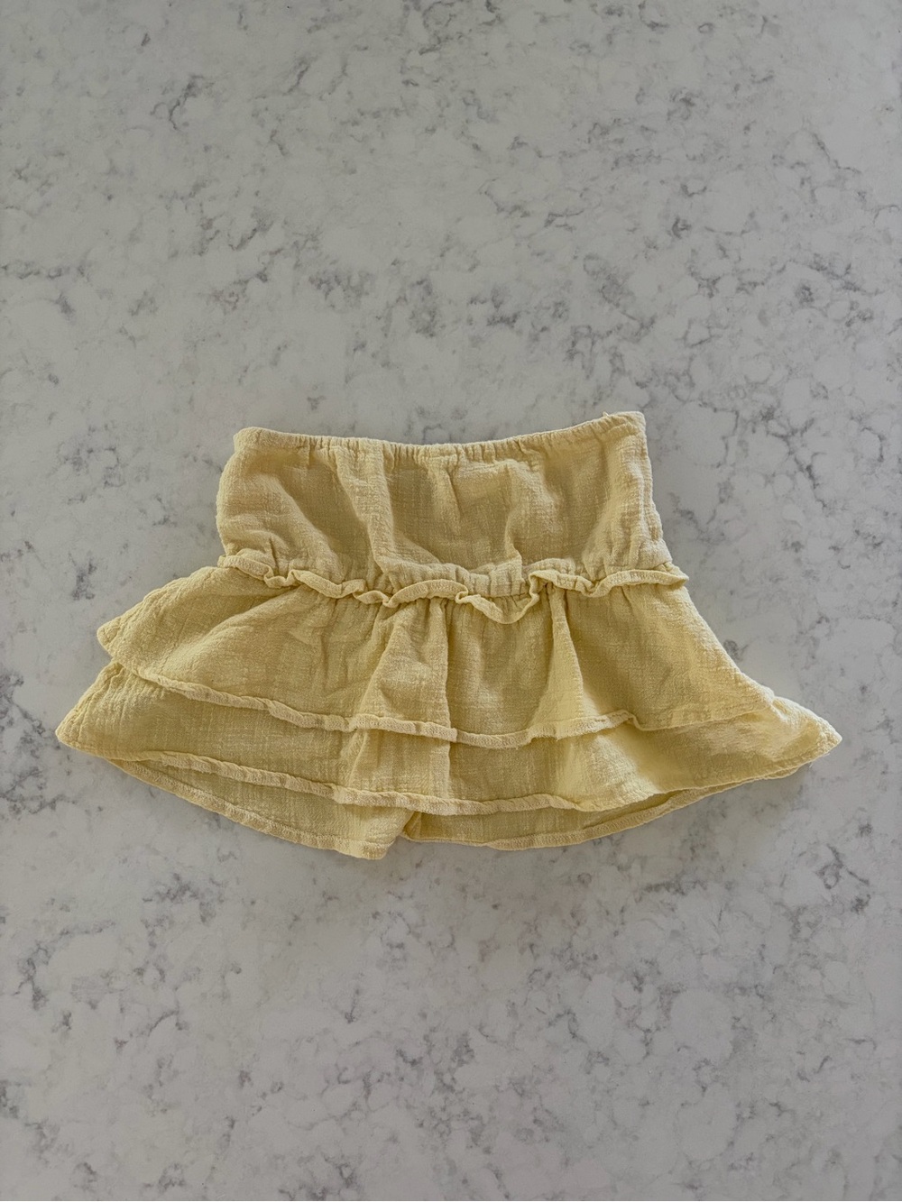 Edikted Yellow Tiered Ruffle Strapless Top